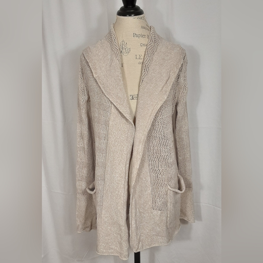 Eddie Bauer Beige Cozy Knit Open Front Hooded Cardigan Sweater